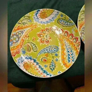 Discontinued Pier One Set of Two Dinner Plates (Happy Paisley)